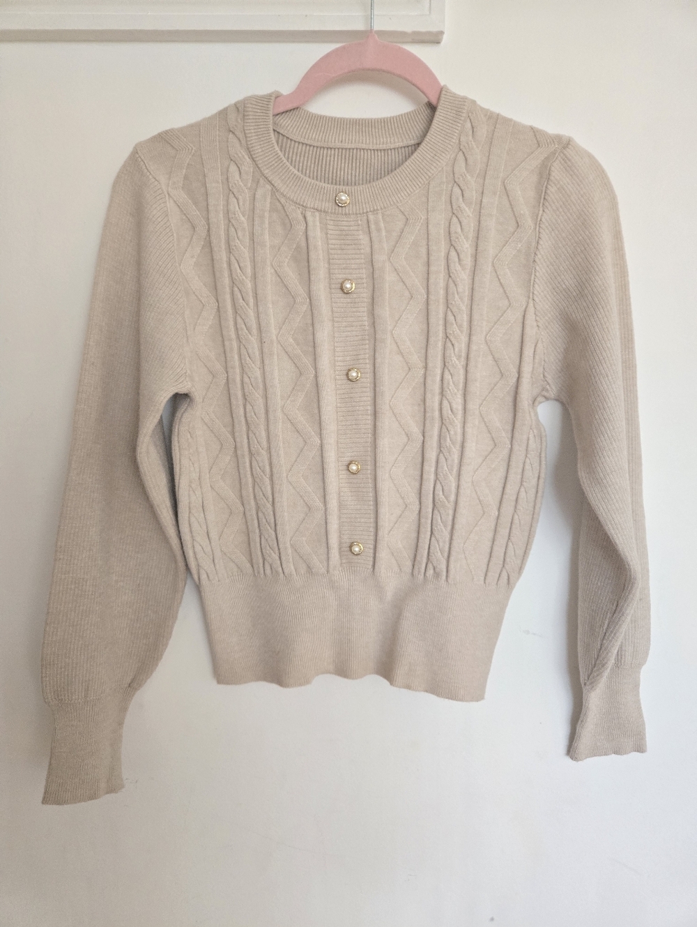 Cream Cable-Knit Button-Front Women's soft Sweater